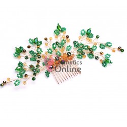 Accesoriu elegant pentru decor par AP012DD Argintiu cu cristale Verzi si Auriu